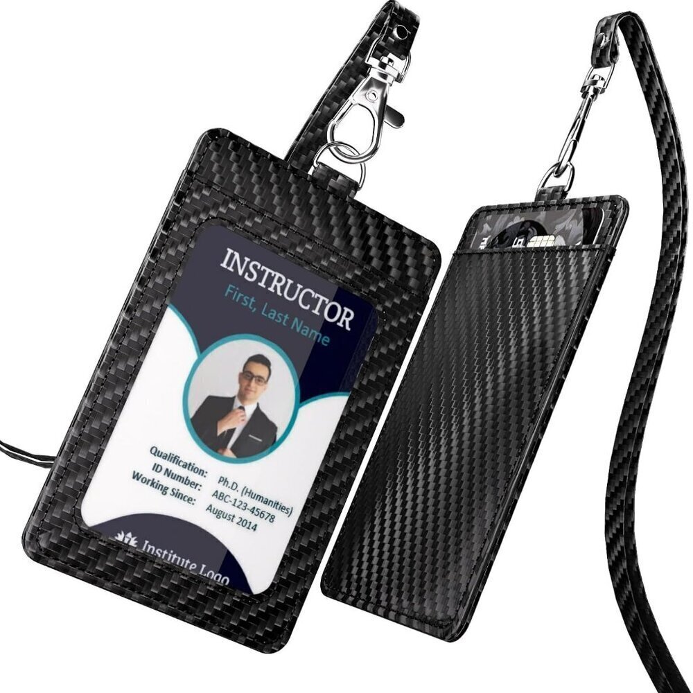 Carbon Fiber ID Badge Holder with Lanyard Work